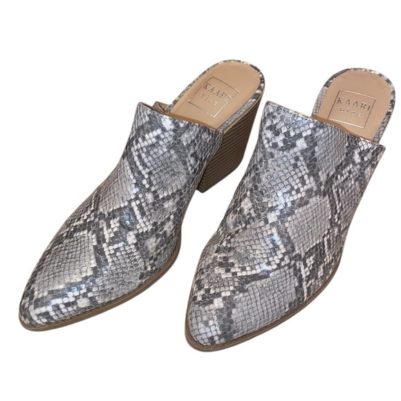 KAARI BLUE “Eliza” Faux Snakeskin Leather 3-1/2” Block Heels Slip On Style Mules - Picture 1 of 8